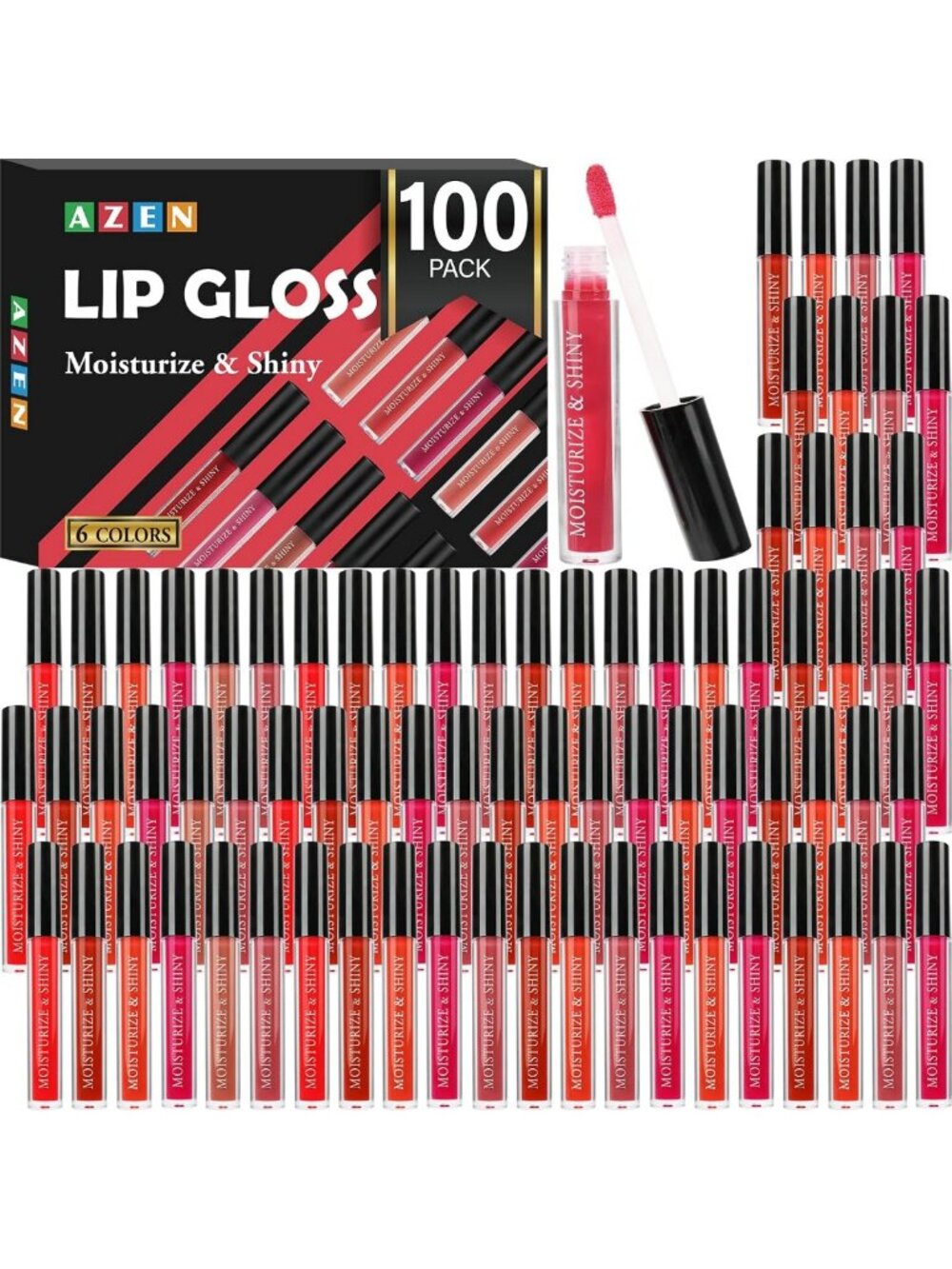 100 Pack Shimmery Lip Gloss Set for Women & Girls - Vibrant Colors, Bulk Beauty